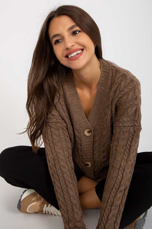 Hnědý kardigan s copánky RUE PARIS