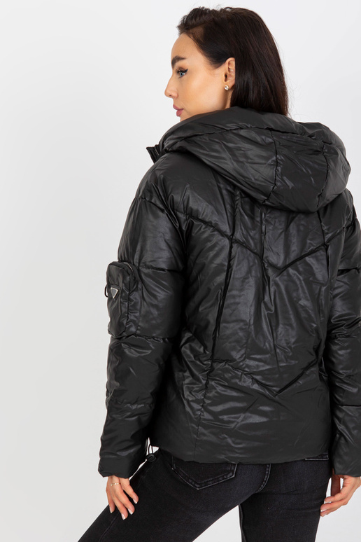 Černá zimní péřová bunda z umělé kůže