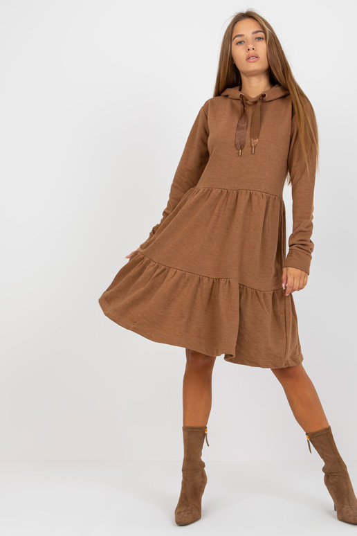 Hnědé rozevláté mikinové šaty s...