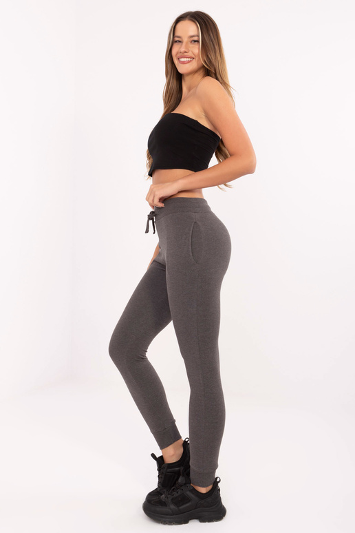 Tmavě šedé melanžové basic tepláky s...