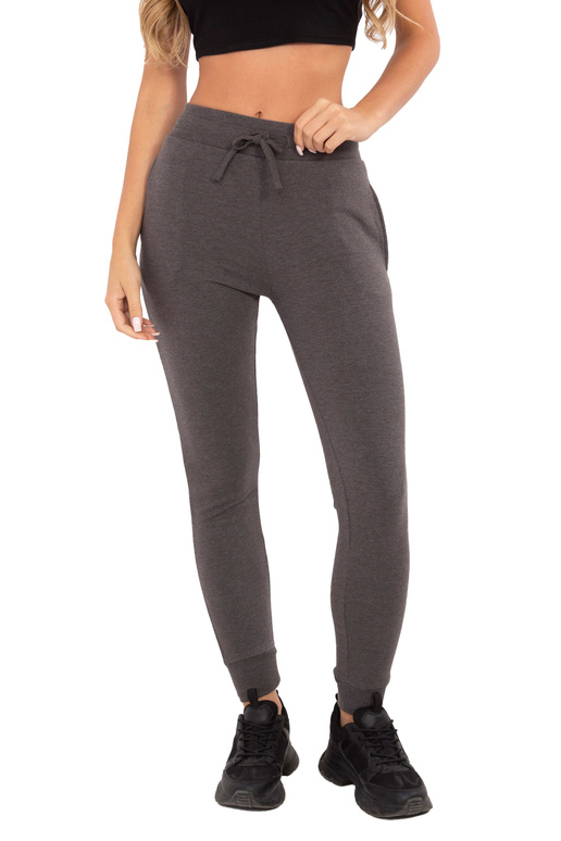 Tmavě šedé melanžové basic tepláky s...