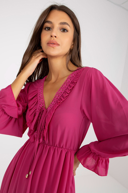 Fuchsiové boho šaty s volánem a...