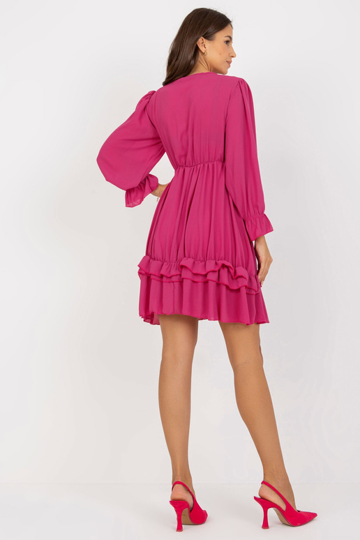 Fuchsiové boho šaty s volánem a...