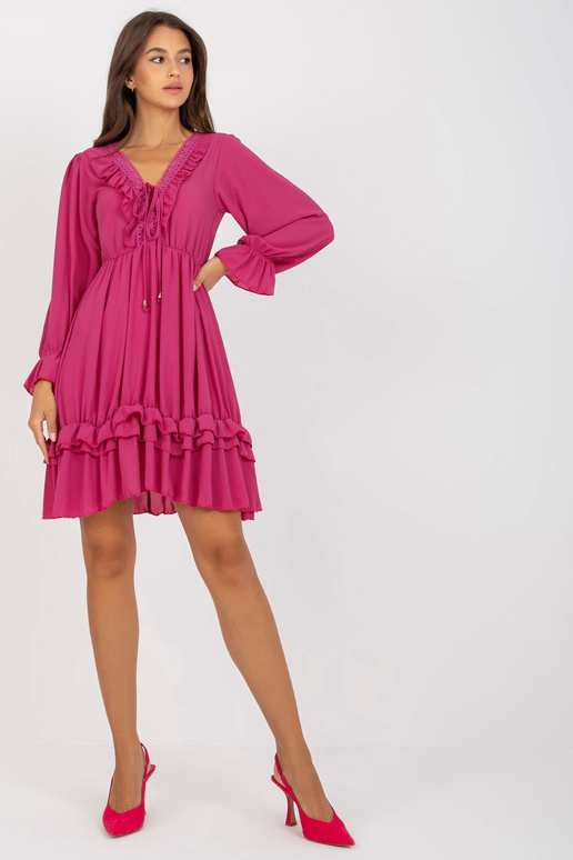 Fuchsiové boho šaty s volánem a...
