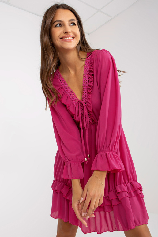 Fuchsiové boho šaty s volánem a...