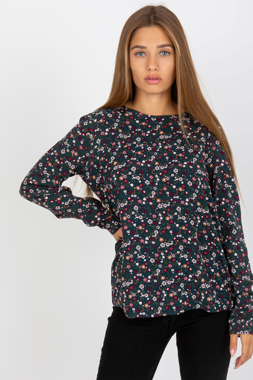 Tmavě modrá dámská halenka s květinami Tmavě modrá dámská halenka s květinami