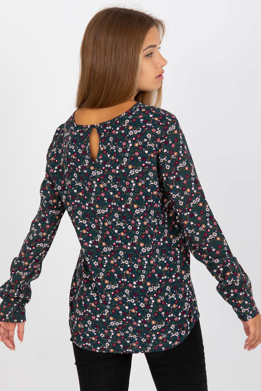 Tmavě modrá dámská halenka s květinami Tmavě modrá dámská halenka s květinami