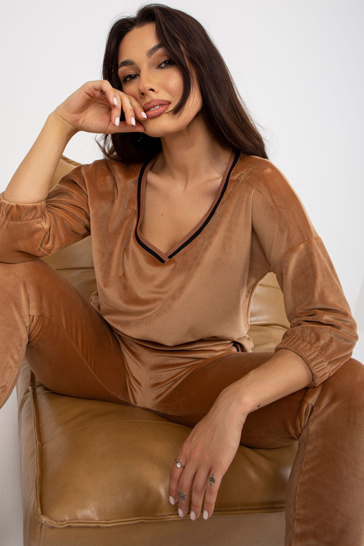 Velurový dvoudílný set Camel s 3/4...