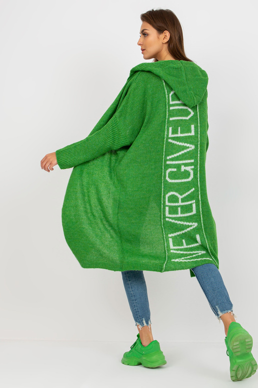 Zelený dlouhý kardigan s nápisem na...