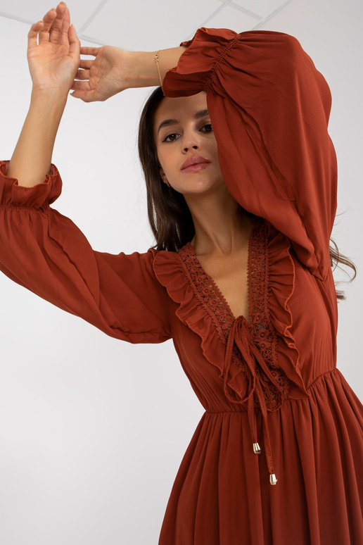 Cihlové mini boho šaty s volánem OCH... Cihlové mini boho šaty s volánem OCH...