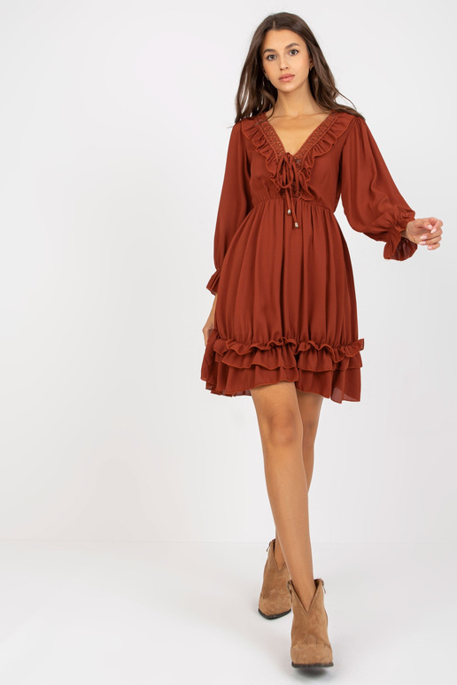 Cihlové mini boho šaty s volánem OCH... Cihlové mini boho šaty s volánem OCH...