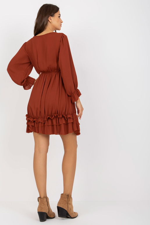 Cihlové mini boho šaty s volánem OCH... Cihlové mini boho šaty s volánem OCH...