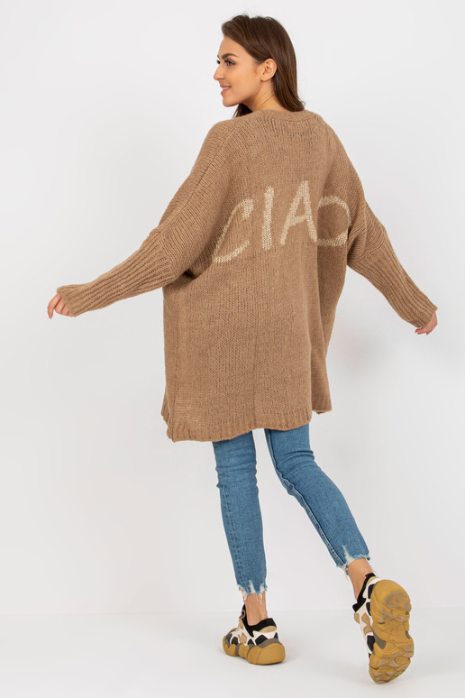 Tmavě béžový pletený kardigan s... Tmavě béžový pletený kardigan s...