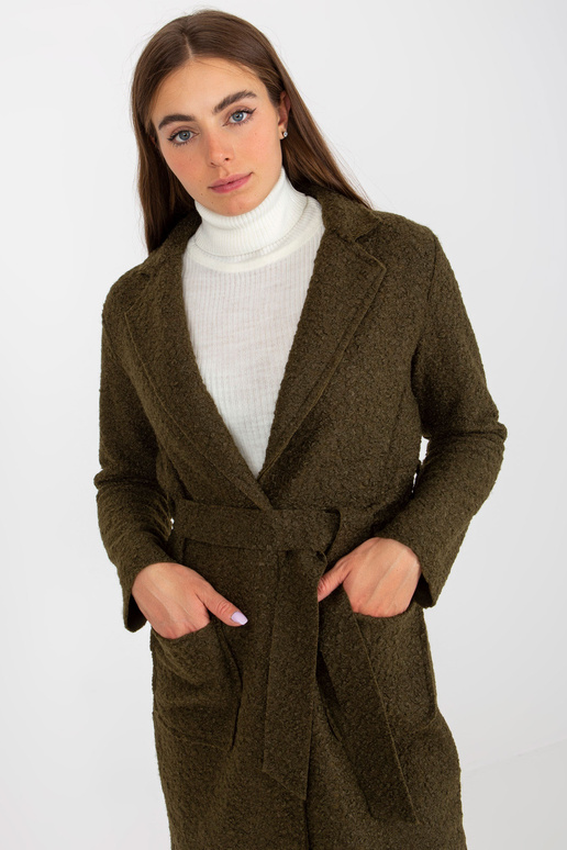 Khaki plyšový maxi kabát s páskem... Khaki plyšový maxi kabát s páskem...