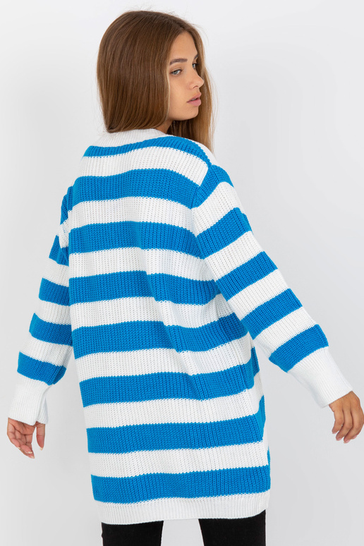 Bílomodrý oversize svetr s vlnou RUE...