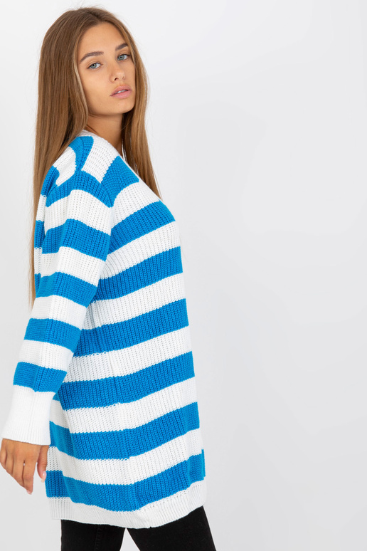 Bílomodrý oversize svetr s vlnou RUE...