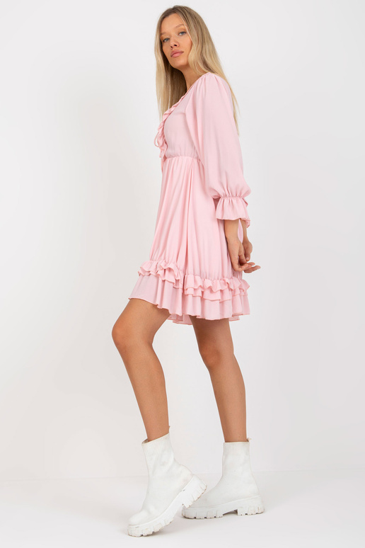Bledě růžové mini volánové boho šaty...