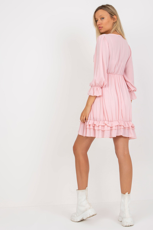Bledě růžové mini volánové boho šaty...