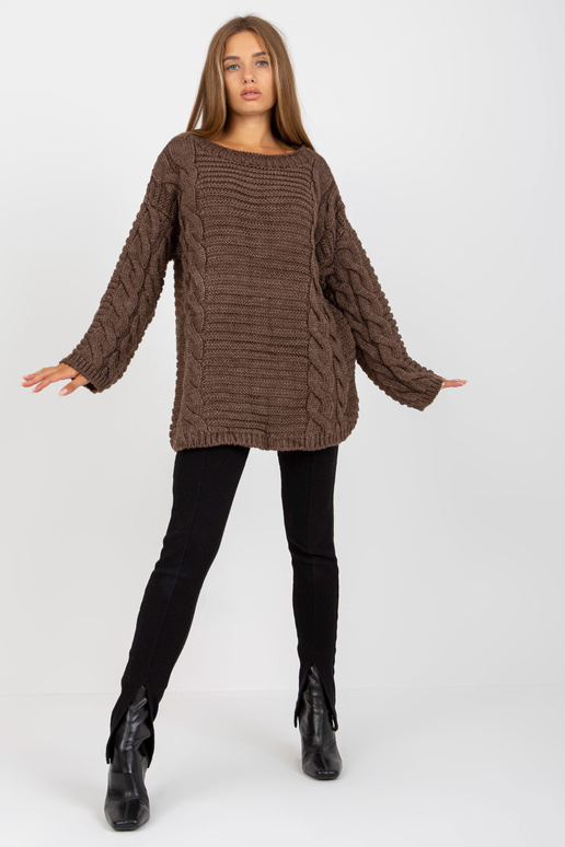 Hnědý oversized svetr s vlnou RUE PARIS