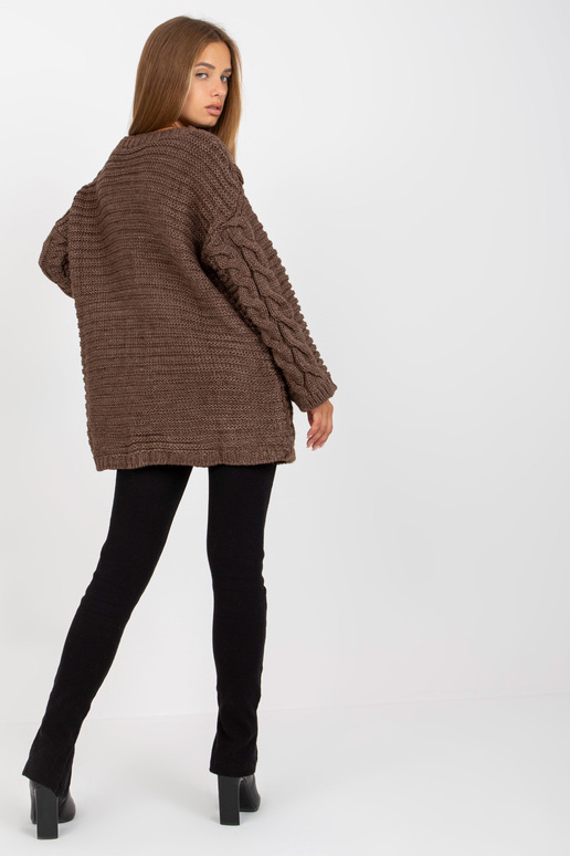 Hnědý oversized svetr s vlnou RUE PARIS