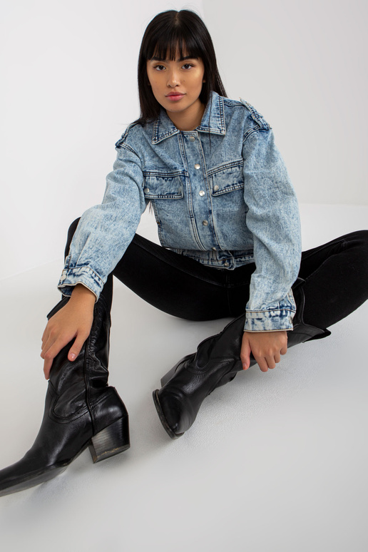 Modrá dámská džínová bunda s kapsami