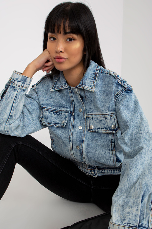 Modrá dámská džínová bunda s kapsami