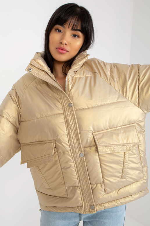 Zlatá péřová prošívaná zimní bunda...