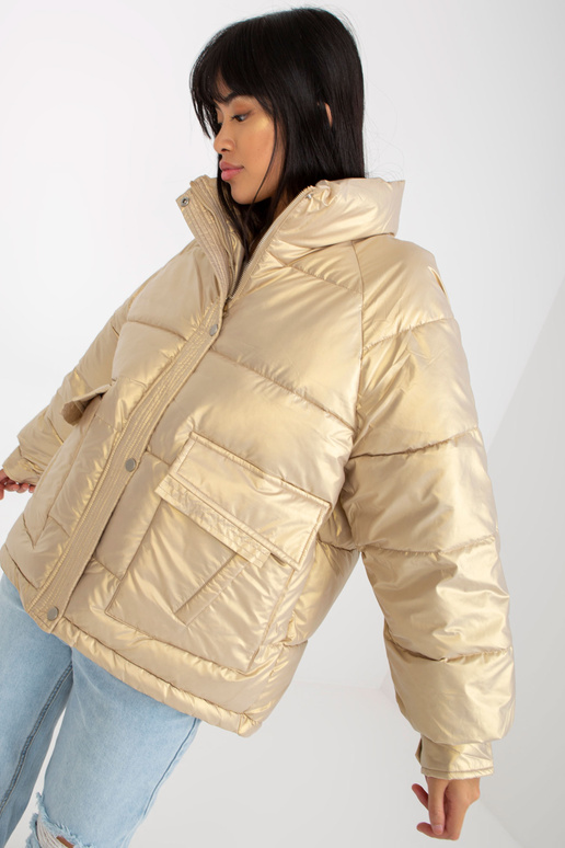 Zlatá péřová prošívaná zimní bunda...