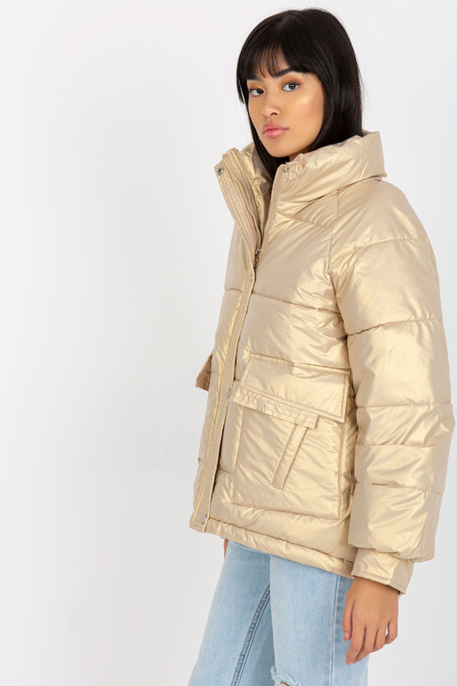 Zlatá péřová prošívaná zimní bunda...