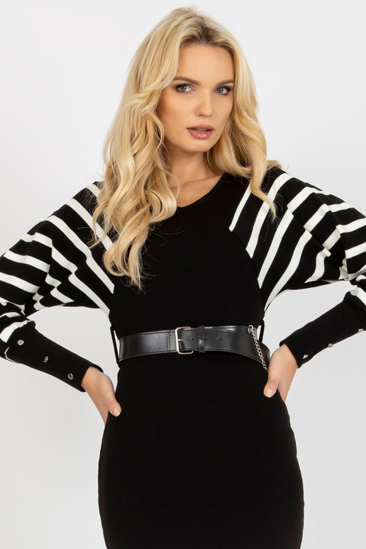 Schwarz-Weißes Midikleid mit Gürtel...