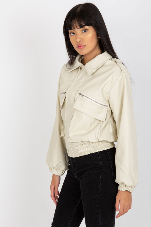 Světle béžová krátká bunda z ekokůže...