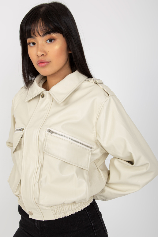 Světle béžová krátká bunda z ekokůže...