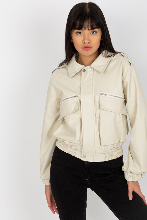Světle béžová krátká bunda z ekokůže...