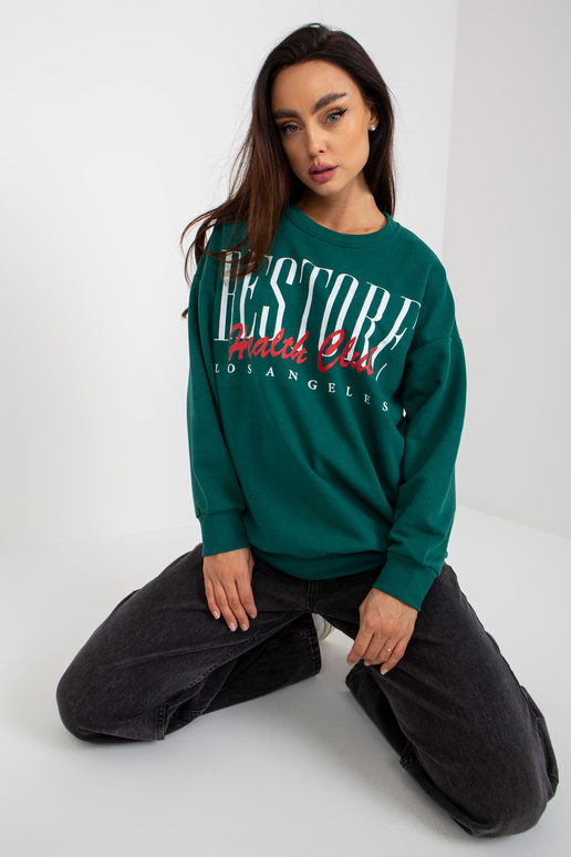 Tmavě zelená bavlněná mikina s potiskem Tmavě zelená bavlněná mikina s potiskem