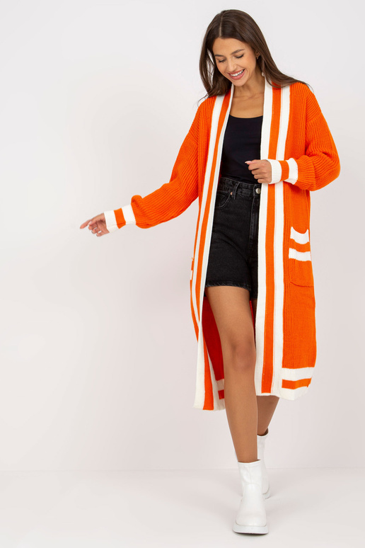 Oranžový dlouhý kardigan bez zapínání...