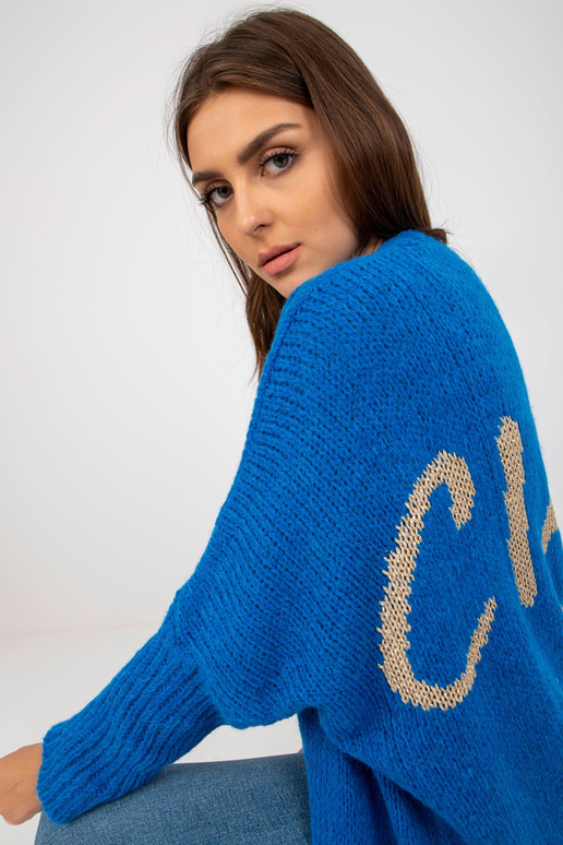 Tmavě modrý dámský kardigan s vlnou...