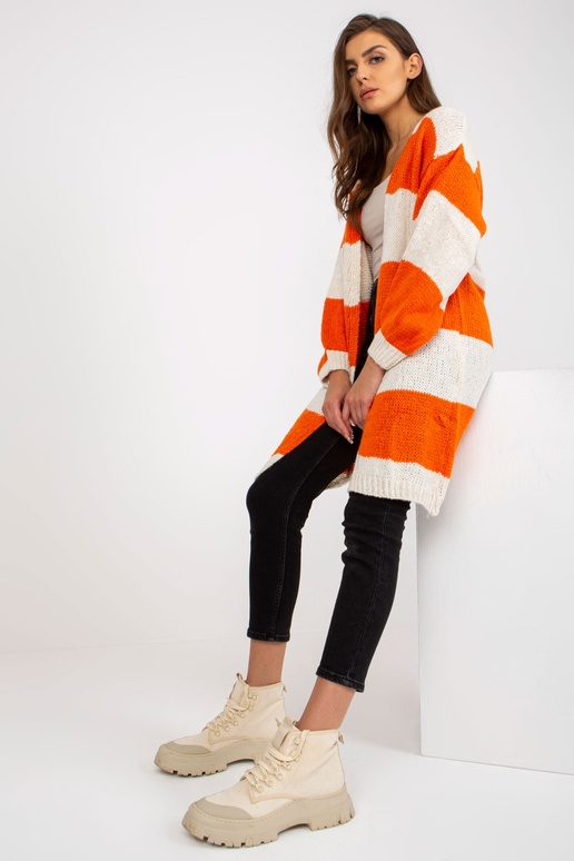 Ecru-oranžový pletený cardigan s... Ecru-oranžový pletený cardigan s...