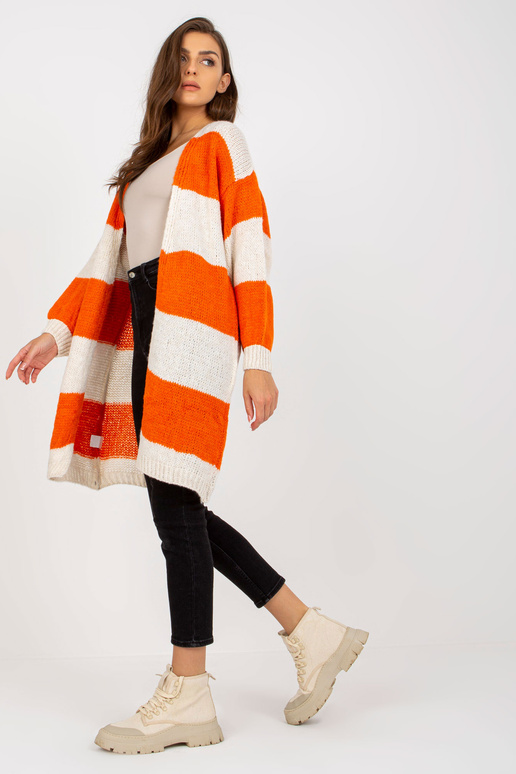 Ecru-oranžový pletený cardigan s... Ecru-oranžový pletený cardigan s...