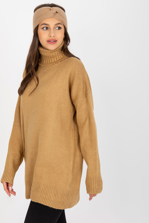 Velbloudí dlouhý svetr s vysokým...