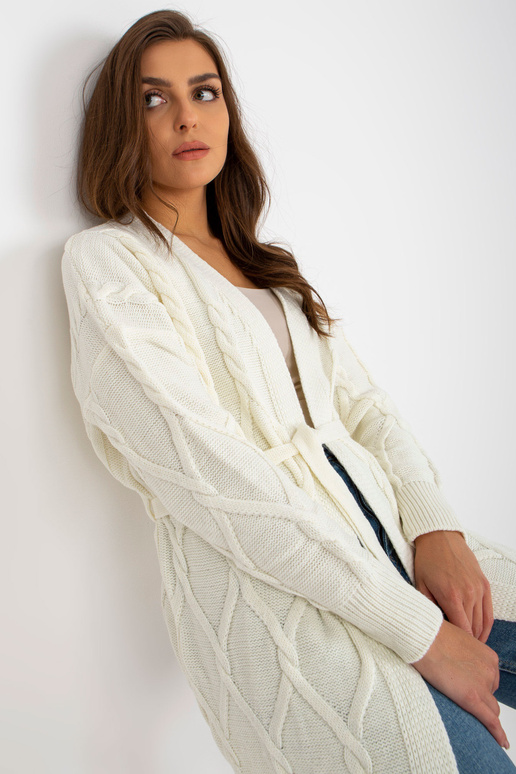 Ecru dlouhý kardigan se zavazováním...