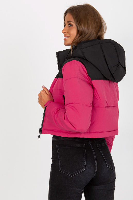 Černočervená krátká zimní bunda s kapucí