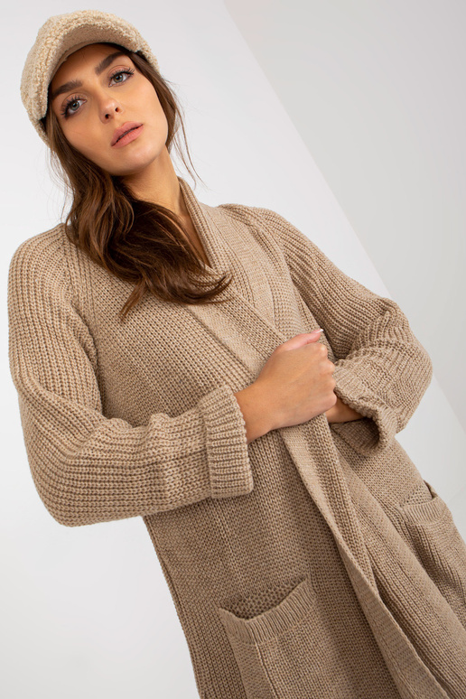 Béžový dlouhý kardigan s vlnou OCH BELLA Béžový dlouhý kardigan s vlnou OCH BELLA