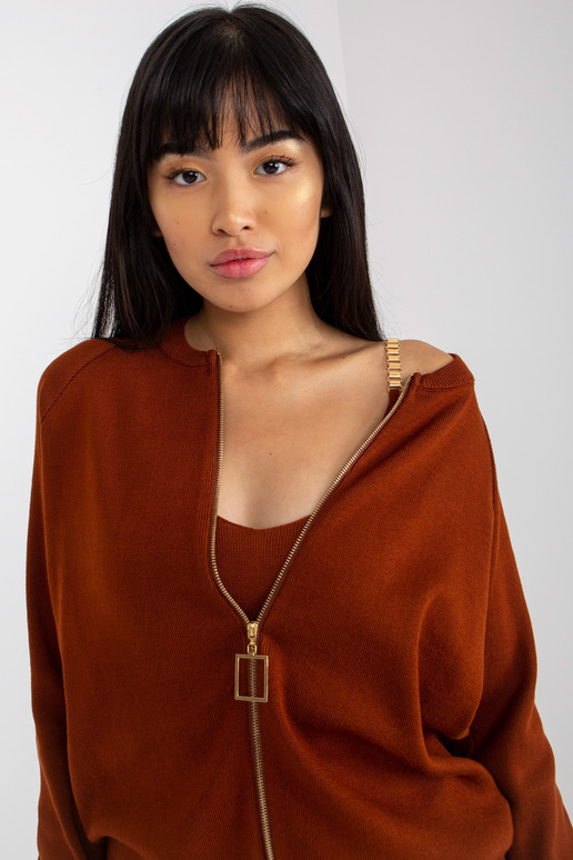 Tmavě hnědý pletený ležérní set s šaty