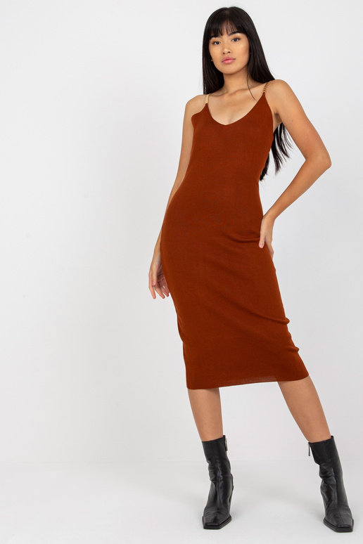 Tmavě hnědý pletený ležérní set s šaty