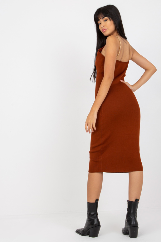 Tmavě hnědý pletený ležérní set s šaty