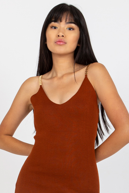 Tmavě hnědý pletený ležérní set s šaty