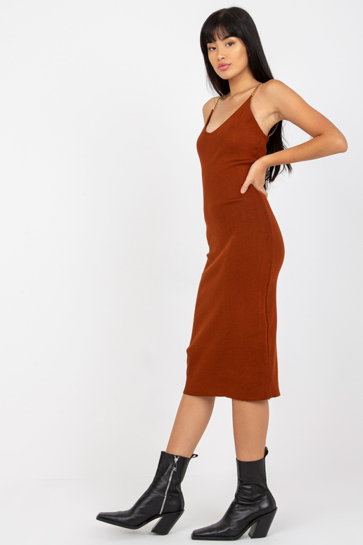 Tmavě hnědý pletený ležérní set s šaty