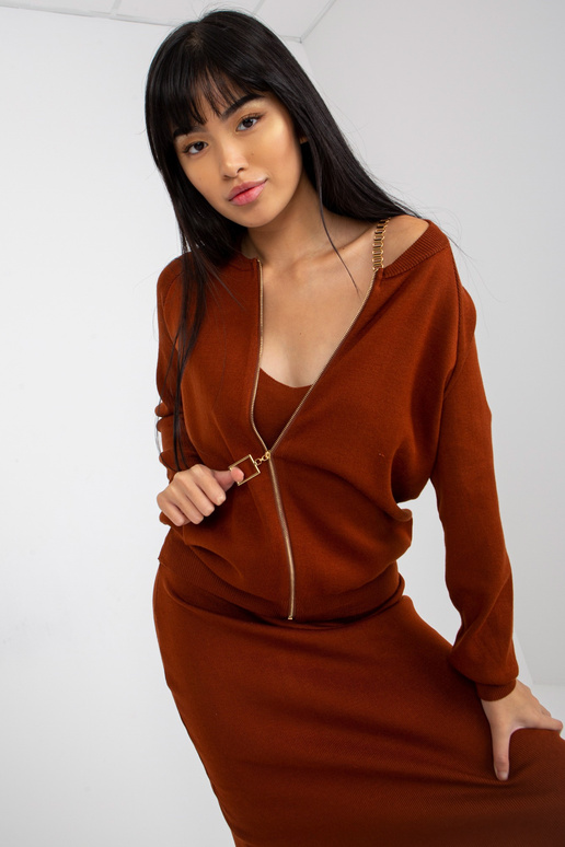 Tmavě hnědý pletený ležérní set s šaty