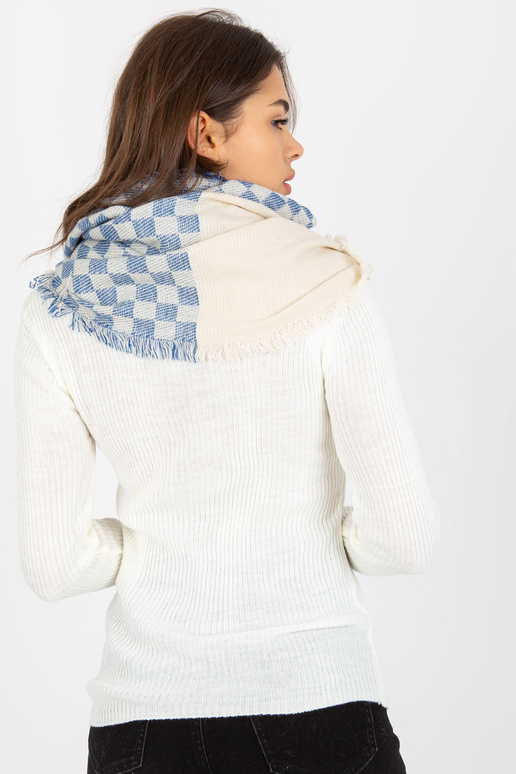 Ecru-tmavě modrý kostkovaný dámský komín