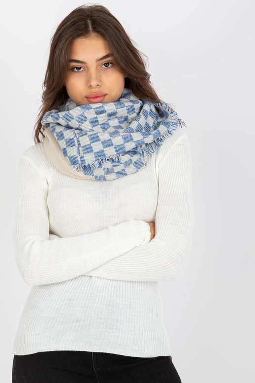 Ecru-tmavě modrý kostkovaný dámský komín